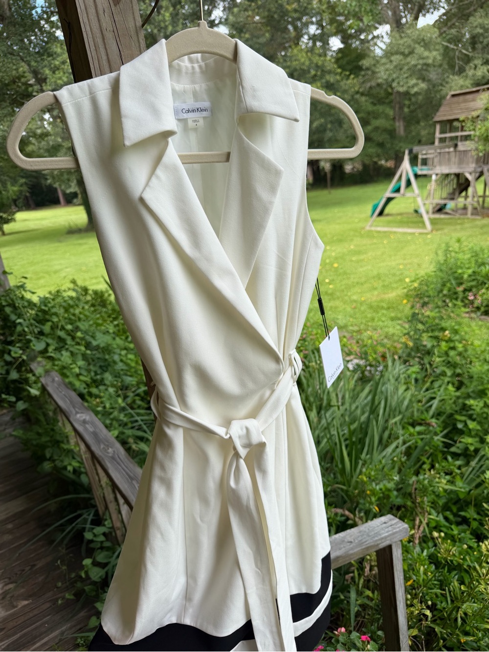 Calvin Klein Ivory Sleeveless Wrap Dress with Tie Waist